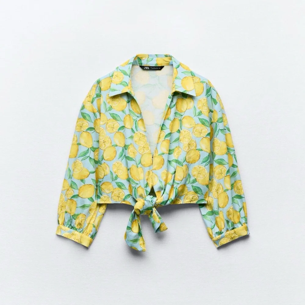 NWT Zara Printed Linen Blend Cropped Blouse_7